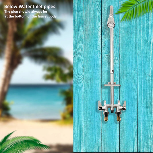 Outdoor Shower Fixture System ,with Rustproof Riser and Riser Extension, Double Handle Utility Shower Faucet with Showerhead and Soap Dish, Polished Chrome