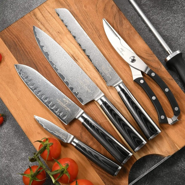 6Pcs Kitchen Steak Knives Set Japanese Damascus Style Stainless Steel Chef  Knife