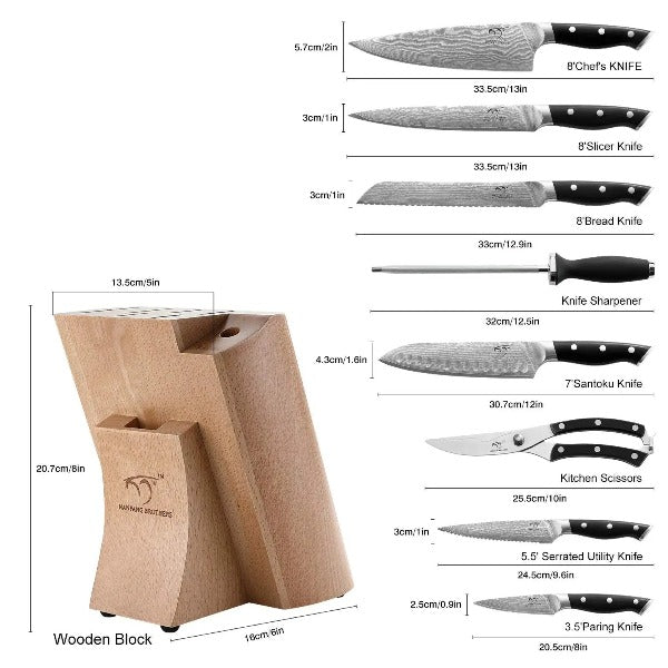 9 Piece In-Block Knife Set, Black ABS