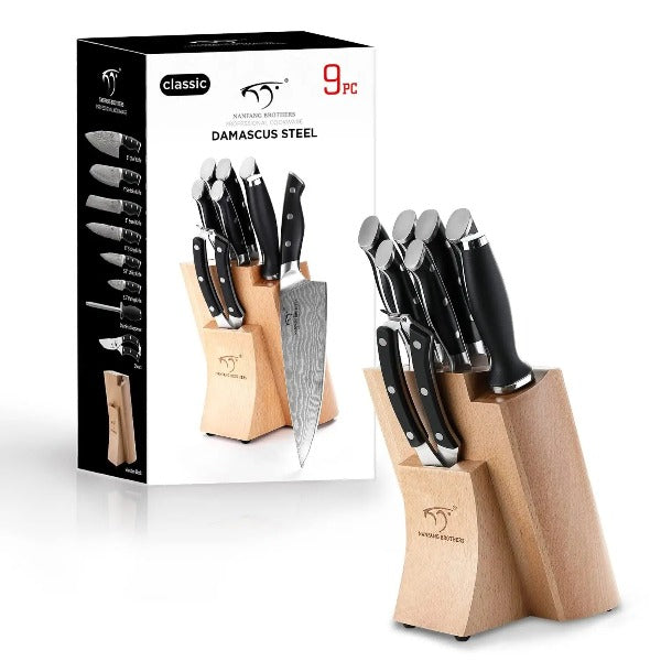 9pcs Kitchen Knife Set with Block, Chef Knife set with Sharpener