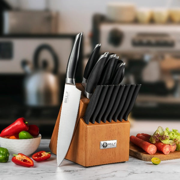 Bill.F® 17-Piece Cutlery Knife Block Set with Built-in Sharpener – 1981Life