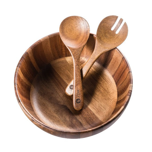 12" Acacia Wood Large Salad Bowl Set