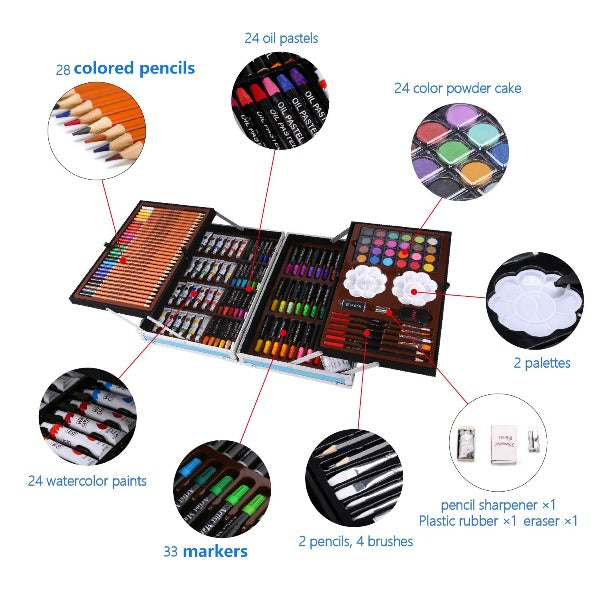  Art Supplies, Deluxe Wooden Art Set Crafts Drawing Painting Kit  with 12 Watercolor Paints, 12 Brushes, 2 Sketch Pads, 2 Canvas Boards,  Palette, Creative Gift for Adults Teens Kids Beginners Girls Boys