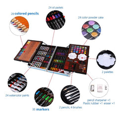 H & B 145-Piece Art Supplies Set for Kids, 2 Layers Drawing Supplies for Kids Boys Girls Ages 8 9 10 11 12, Portable Aluminum Case Art Kit, Great Gift for Teens Adults Beginner and Artists
