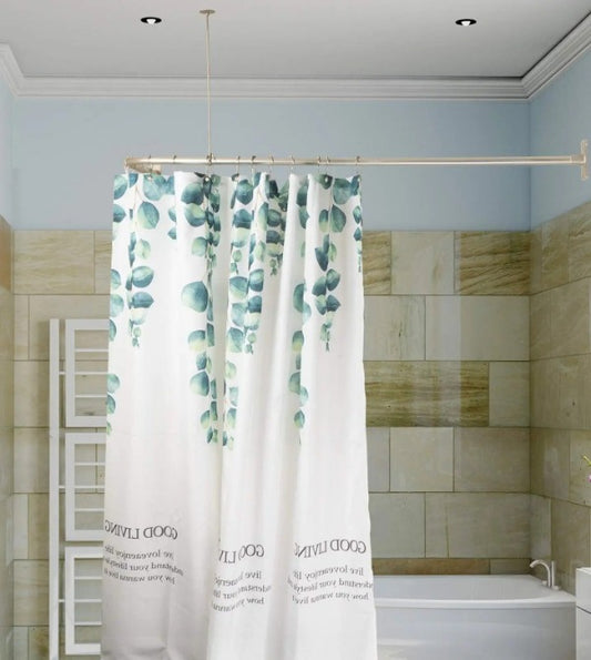 L Shaped Shower Curtain Rod, Bathroom Bathtub Corner Shower Curtain Rod with Ceiling Support