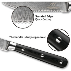 Damascus Steak Knife Set of 6 with Case 5 Inch Serrated Steak Knife