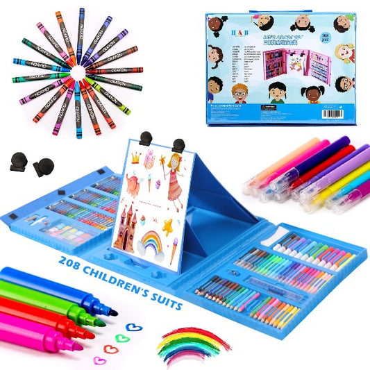 H & B 208-Piece Art Supplies Kit for Painting & Drawing,Kids Art Set Case, Portable Art Box, Oil Pastels, Crayons, Colored Pencils, Markers, Great Gift for Kids, Girls, Boys, Teens, Beginners