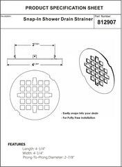 4-1/4” OD Snap-in Shower Drain Cover