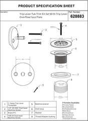 Trip Lever Tub Trim Kit Set With Trip Lever Overflow Face Plate, Trip Lever Bathtub Drain with Strainer, Overflow and Matching Screws