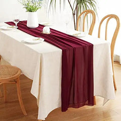 11ft Burgundy Chiffon Table Runner 29x130 Inches Romantic Wedding Runner Linens Sheer Bridal Party Table Decorations Birthday Party