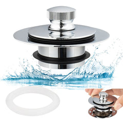 Universal Lift and Turn Bath Drain Stopper and Cover, Bathtub Drain Stopper, Replaces lift and turn, Tip-Toe and Trip Lever drains for Tub, EZ Installation and Clearing