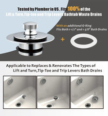 Universal Lift and Turn Bath Drain Stopper and Cover, Bathtub Drain Stopper, Replaces lift and turn, Tip-Toe and Trip Lever drains for Tub, EZ Installation and Clearing