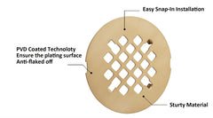 4-1/4” OD Snap-in Shower Drain Cover, Round Shower Drain Strainer Grid, Replacement Cover, Designed for Long-Lasting