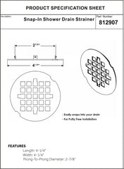 4-1/4” OD Snap-in Shower Drain Cover, Round Shower Drain Strainer Grid, Replacement Cover, Designed for Long-Lasting