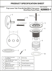 Matte Black Trip Lever Tub Trim Kit Set with Trip Lever Overflow Face Plate, No putty Gasket,Trip Lever Bathtub Drain with Strainer, Overflow and Matching Screws, No putty installation By Artiwell