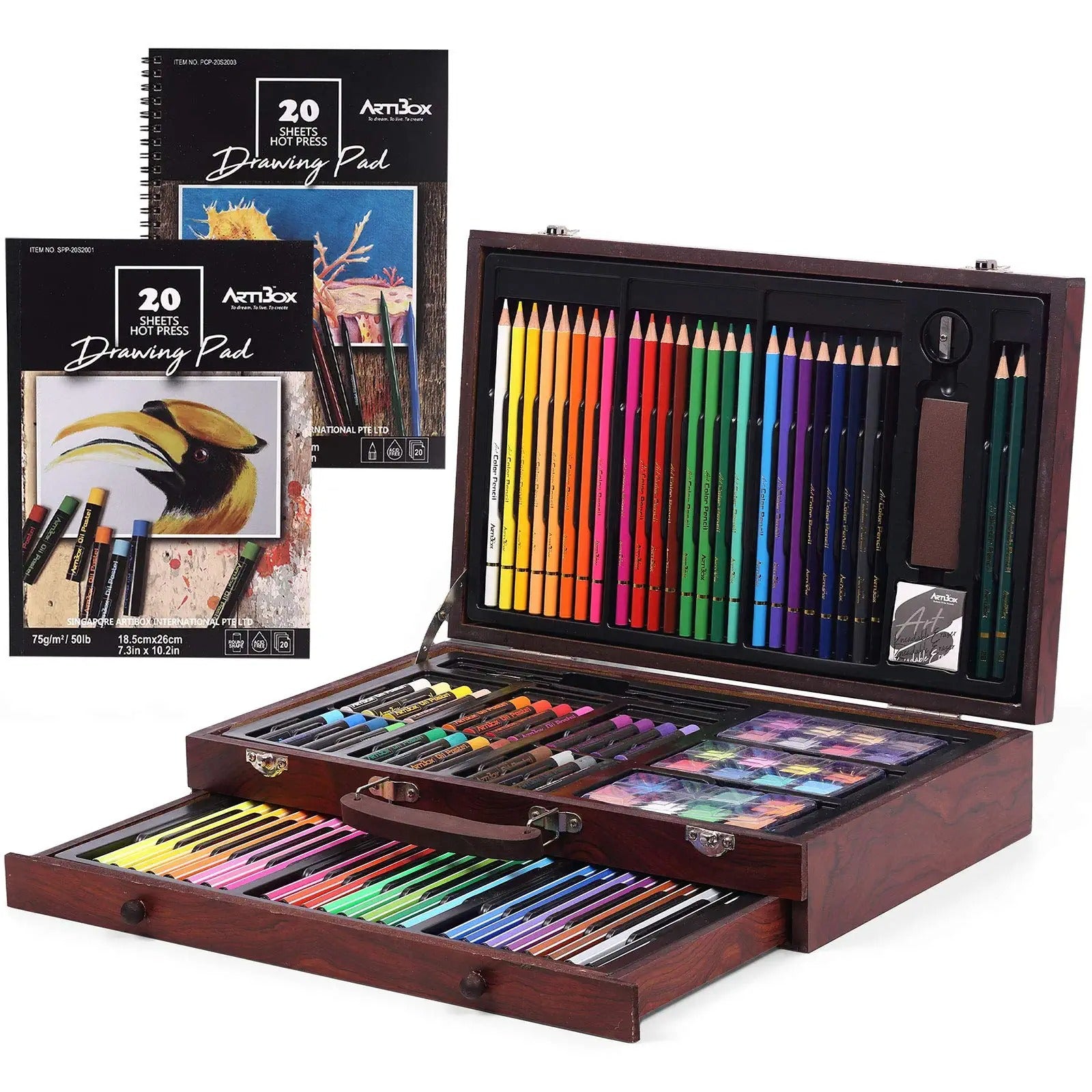 H & B 208-Piece Art Supplies Kit for Painting & Drawing Kids Art Set Case Portable Art Box Oil Pastels Crayons Colored Pencils Markers Great