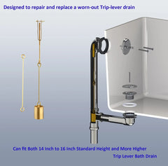 Tub Drain Linkage Assembly With Trip Lever and Strainer Done Cove, Fit for Trip Lever Bath Tub Waste and Overflow Drain by Artiwell