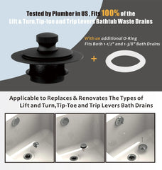 Universal Lift and Turn Bath Drain Stopper and Cover, Bathtub Drain Stopper, Replaces lift and turn, Tip-Toe and Trip Lever drains for Tub, EZ Installation and Clearing