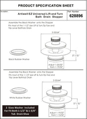 Universal Lift and Turn Bath Drain Stopper and Cover, Bathtub Drain Stopper, Replaces lift and turn, Tip-Toe and Trip Lever drains for Tub, EZ Installation and Clearing