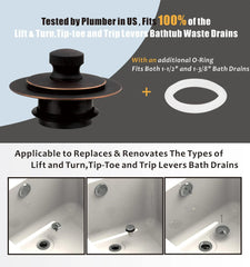 Universal Lift and Turn Bath Drain Stopper and Cover, Bathtub Drain Stopper, Replaces lift and turn, Tip-Toe and Trip Lever drains for Tub, EZ Installation and Clearing