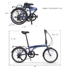 SUV D6 Folding Bike, Lightweight Aluminum Frame 6-Speed Gears 20” Foldable Bicycle