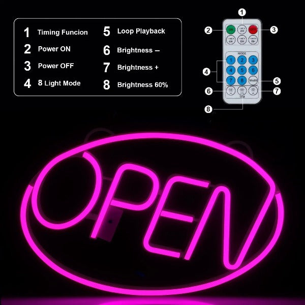 Led Light Modes 8 LED Lighting Modes OPEN Neon LED Light Signs for Business Adjustable ...
