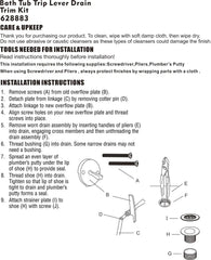 Trip Lever Tub Trim Kit Set With Trip Lever Overflow Face Plate, Trip Lever Bathtub Drain with Strainer, Overflow and Matching Screws