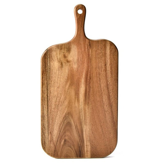 Acacia Wood Paddle Cutting Board with Handle - Knife Friendly Kitchen Butcher Block, Serving Tray, Cracker Platter 15'' x 7.5''