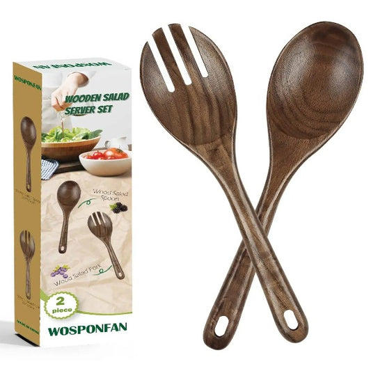 12inch  Pakkawood Serving Utensils Set with Wooden spoons&Salad Tongs