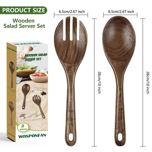 12inch  Pakkawood Serving Utensils Set with Wooden spoons&Salad Tongs