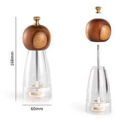 Wood Salt and Pepper Grinders Refillable Set of 2 - Refillable Acrylic Salt Shaker or Pepper Shaker Two 5 oz Salt