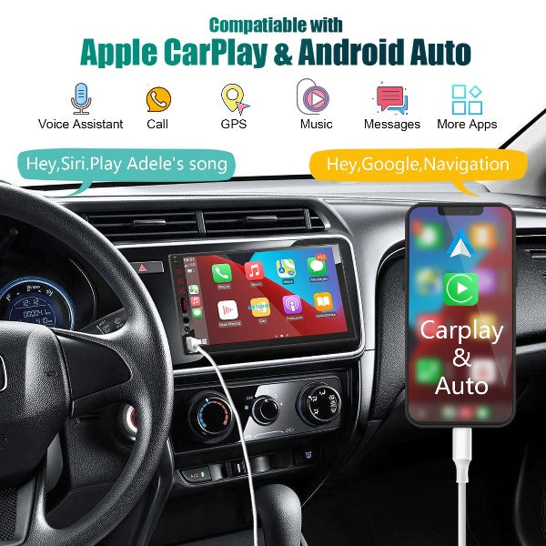 7 Inch Double Din Car Stereo Apple CarPlay & Android Auto, HD Touch Screen  Car Radio Receiver with Mirror Link, Bluetooth, Backup Camera, Remote, FM