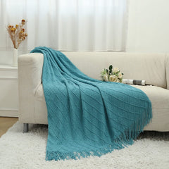 Knitted Throw Blankets for Couch and Bed Soft Cozy Acrylic Knit Blanket with Tassel