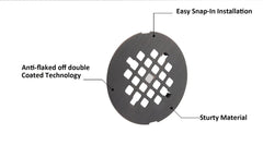 4-1/4” OD Snap-in Shower Drain Cover, Round Shower Drain Strainer Grid, Replacement Cover, Designed for Long-Lasting