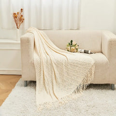 Knitted Throw Blankets for Couch and Bed Soft Cozy Acrylic Knit Blanket with Tassel