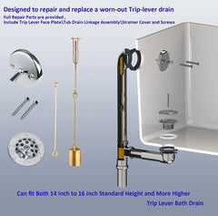 Tub Drain Linkage Assembly With Trip Lever and Strainer Done Cove, Fit for Trip Lever Bath Tub Waste and Overflow Drain by Artiwell