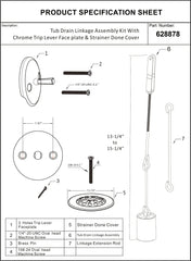 Tub Drain Linkage Assembly With Trip Lever and Strainer Done Cove, Fit for Trip Lever Bath Tub Waste and Overflow Drain by Artiwell