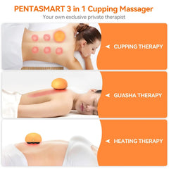 PENTASMART 3 in 1 Cupping Set, Electric Cupping GuaSha Massager, 5 Level Cupping and Scraping Massager Tool with Heating, Rechargeable Battery, Handheld Physical Gua Sha Massager for Mom Gift