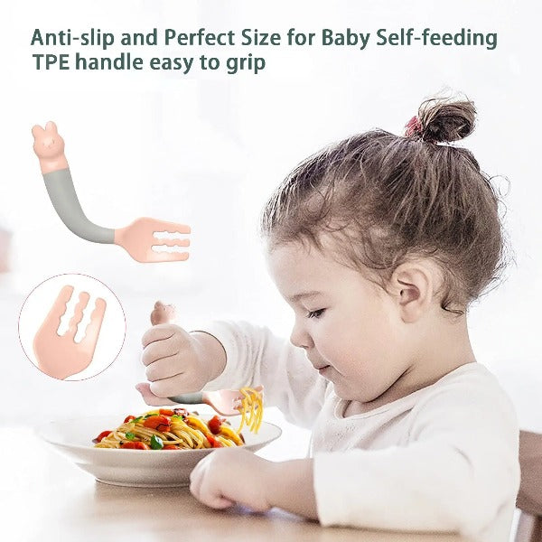 Baby Feeding Spoon Fork Set Utensil Bendable Handle Training BPA