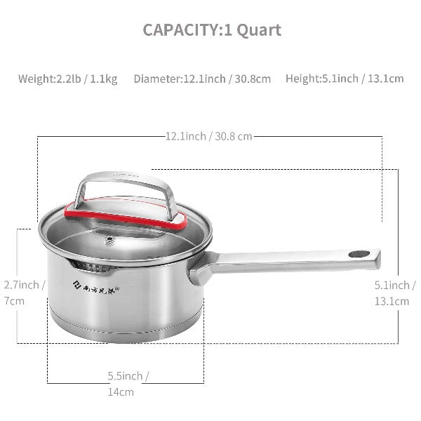 DCIGNA 1.5 Quart Stainless Steel Saucepan With Pour Spout, Saucepan With  Lid, Mini Milk Pan With Spout