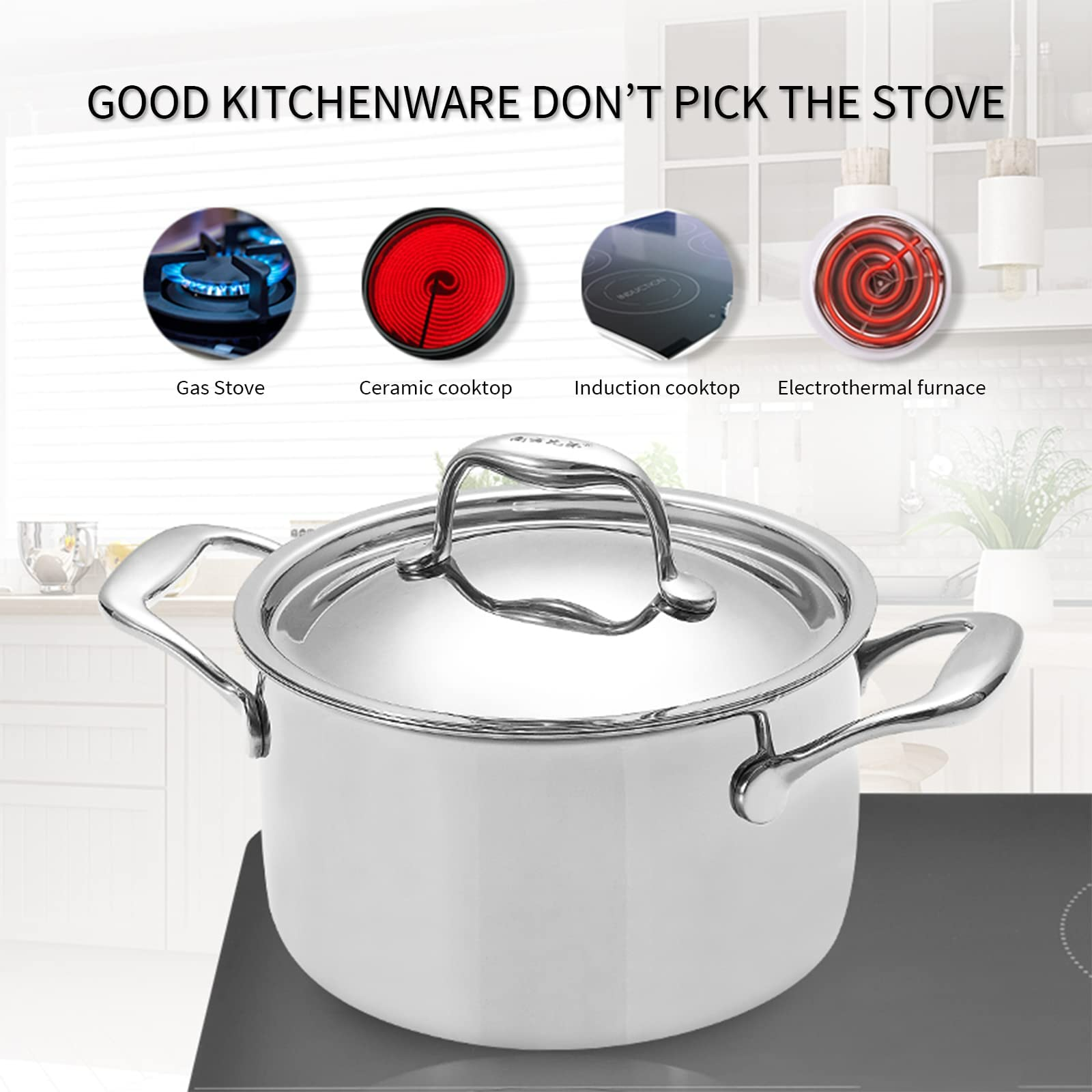  Stock Pot, 316 Stainless Steel Soup Pot/nonstick Cooking Pot  with Lid, (20/24cm) for Gas Stove/induction Cooker (Size : 24cm): Home &  Kitchen