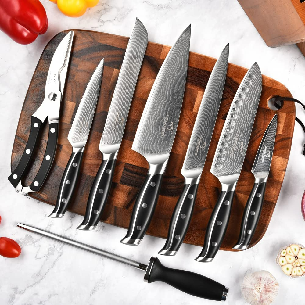 NF NANFANG BROTHERS Knife Set, 15-Piece Damascus Kitchen Knife Set with  Block, ABS Ergonomic Handle for Chef Knife Set, Carving Fork,  Disconnect-type