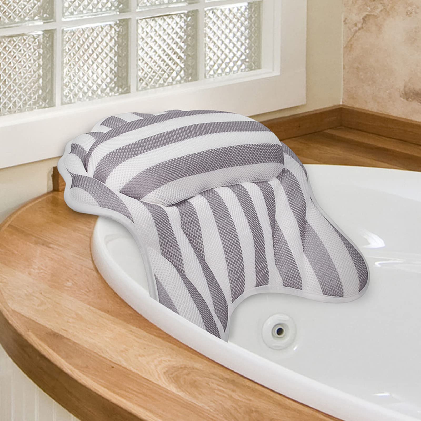 1pc 3D Mesh Spa Bathtub Headrest Pillow, With 6 Suction Cups, Non-Slip Cushion  Bath Tub Spa Pillow For Neck Back Household Bathroom